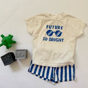 Cat and Jack Blue and White Striped Shorts Set